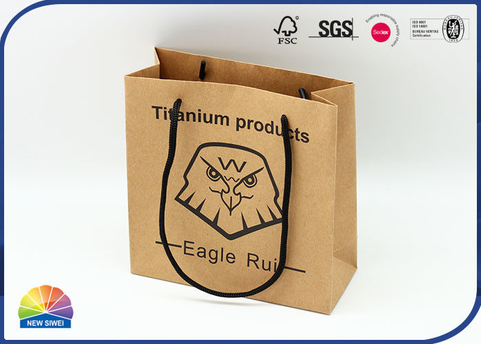 Black 1c Printed Eco Natural Kraft Paper Bags With Fiber Handles