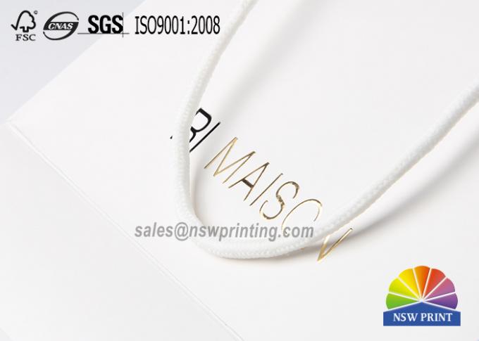 High End Custom Hot Gold Stamping Embossing Logo White Shopping Paper Bag