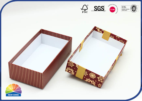 4C Print Christmas Ribbon Decorated Paper Gift Box Gold Stamping Custom