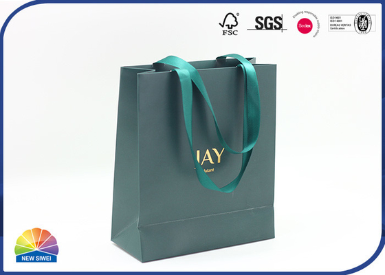 Ribbon Handle 210gsm Copper Paper Shopping Bags Customized Logo Print