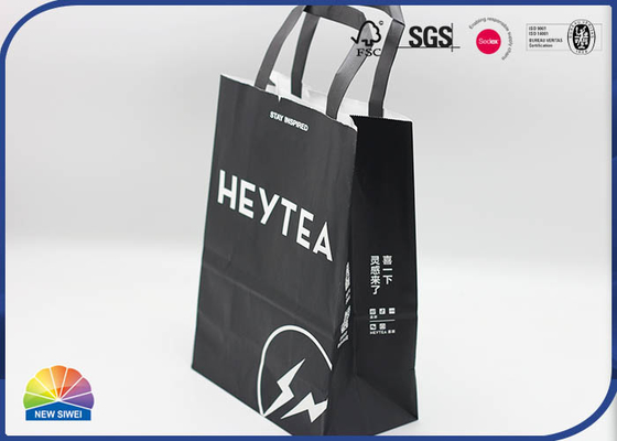 4C printing Kraft Shopping Paper Bags With Handle Customized Eco Friendly