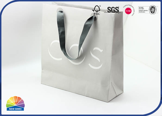 Recycled Grey Big Size Paper Shopping Bags Matte Lamination With Silk Handle