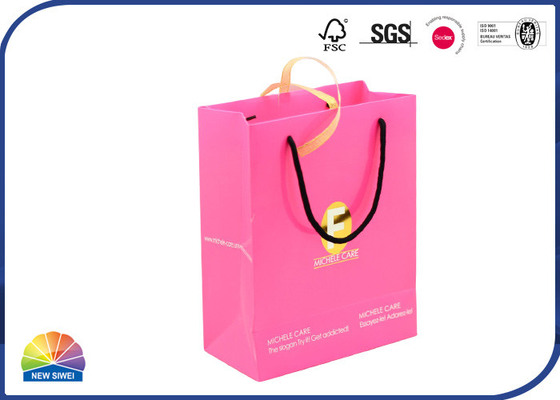 Gloss Lamination Paper Gift Bag With Ribbon Decoration Nylon Ropes