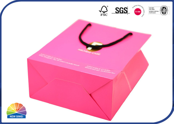 Gloss Lamination Paper Gift Bag With Ribbon Decoration Nylon Ropes