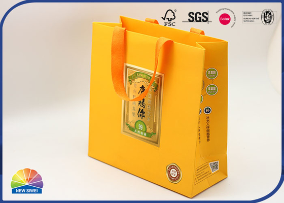 Eco Friendly 250gsm Coated Paper Gift Shopping Bags Orange Color Matt Lamination