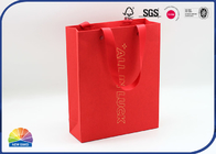 Gold Stamping Logo Paper Gift Bag Bright Red Color For Holiday Gifts Packaging