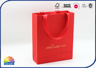 Gold Stamping Logo Paper Gift Bag Bright Red Color For Holiday Gifts Packaging