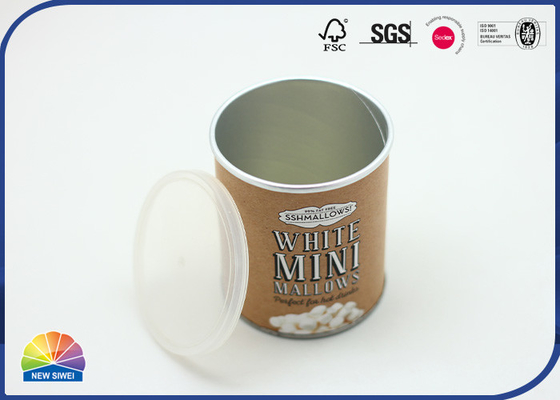 Rolled Edge Packaging Composite Paper Tube Metal Tin Cylinder With Insert Plastic Lid