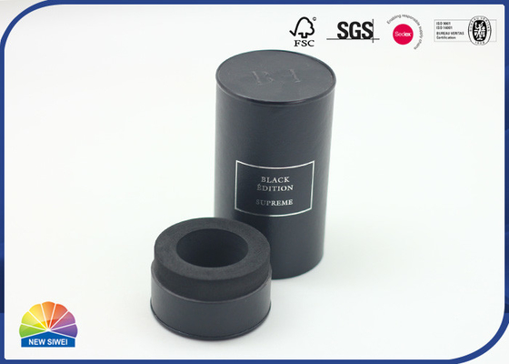 Black Leather Specialty Composite Paper Tube Perfume Package Embossed Logo