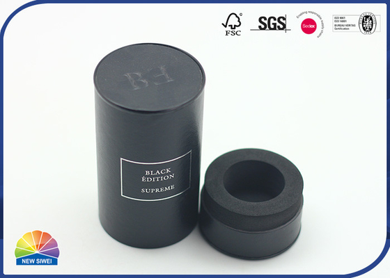 Black Leather Specialty Composite Paper Tube Perfume Package Embossed Logo