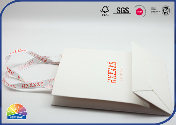 White Paper Shopping Bags With Handles Pantone Printed Inside