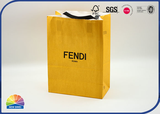 350g Orange Shopping Kraft Paper Gift Bags With Paper Handle Customized Logo