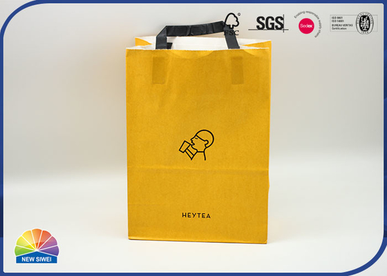 350g Orange Shopping Kraft Paper Gift Bags With Paper Handle Customized Logo