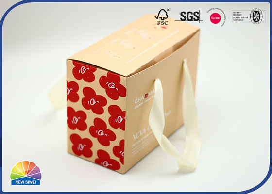 Kraft Paper Gift Box Flowers With Silk Handle Customized Logo Matte Varnishing