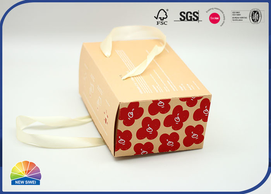 Kraft Paper Gift Box Flowers With Silk Handle Customized Logo Matte Varnishing