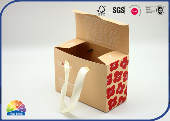 Kraft Paper Gift Box Flowers With Silk Handle Customized Logo matte varnishing