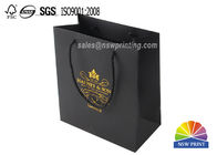 Durable Black Cardboard Printed Paper Bags With Brand Monogram Gold Foil Stamping