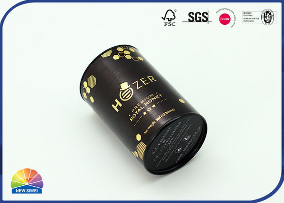 182gsm Gold Paper Cardboard Canister Packaging Tube With Metal Lid