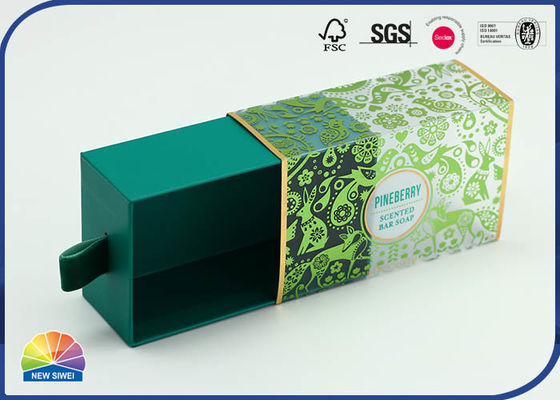 Green Stamping PET Drawer Paper Gift Package Box With Flocking Handle