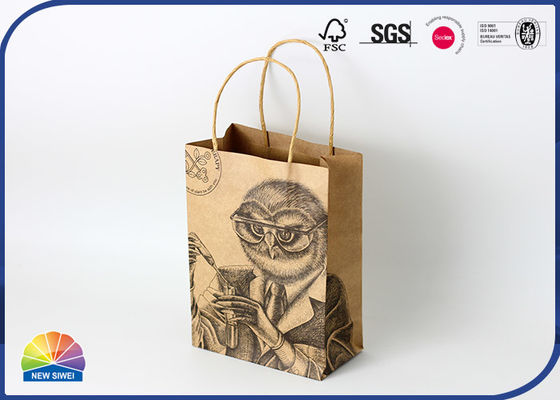 Stand Up Packaging Kraft Paper Bags Black Printing With Handles