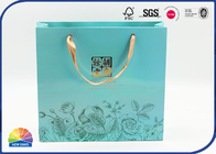 4C Printed Kraft Paper Gift Bags Logo Gold Stamping With Ribbon Handles 80gsm