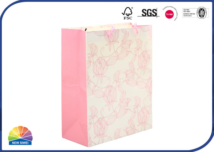 Glitter Powder Flower Paper Shopping Bags With Cotton Handle