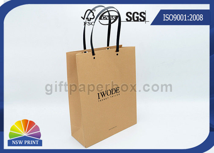 Logo Printed Kraft Paper Bags Plastic Handles Brown Paper Shopping Bags FOR Garment