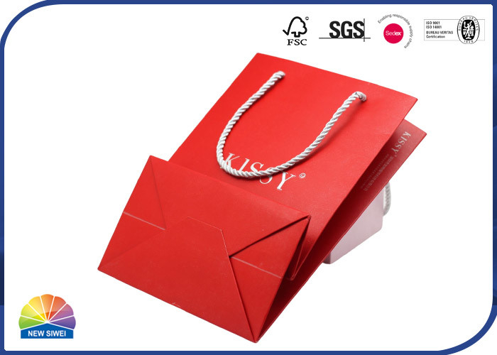Luxury Print 250gsm Art Paper Shopping Bags Silver Stamping With Nylon Rope Handles