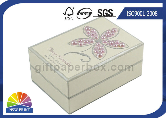 Pearl Decorated Fancy Small Cardboard Paper Box / Rectangle Rigid Paper Box