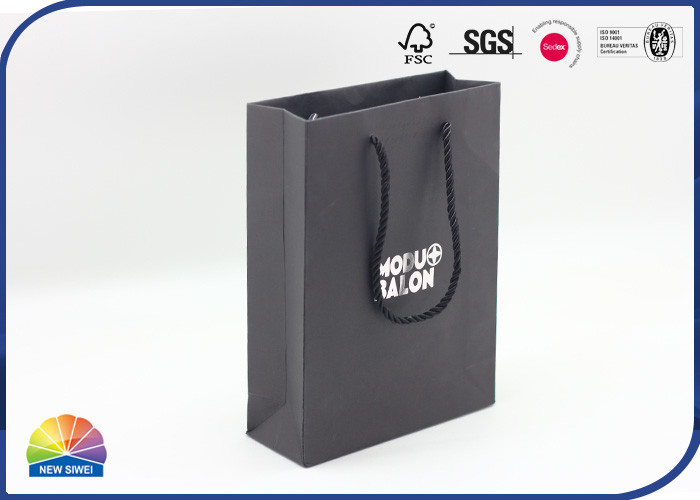 Matte Paper Shopping Bags Eco Friendly Custom Silver Hot Foil Stamping