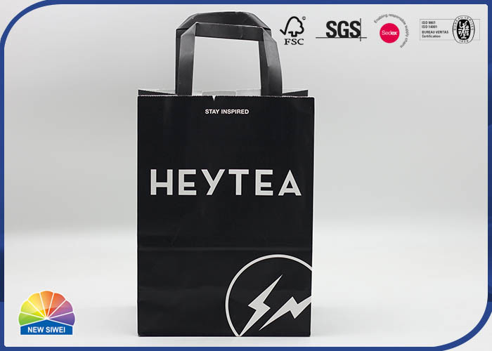 4C printing Kraft Shopping Paper Bags With Handle Customized Eco Friendly