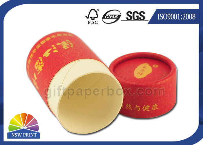 Red Round Cylinder Paper Packaging Tube With Gold Hot Stamping SGS Approval