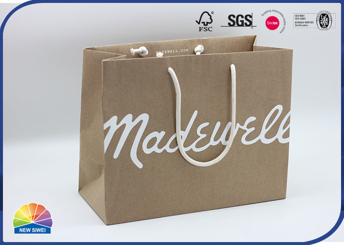 Matte White Logo Kraft Paper Bag Silk Screen Print Large Bag for Apparel with Rope