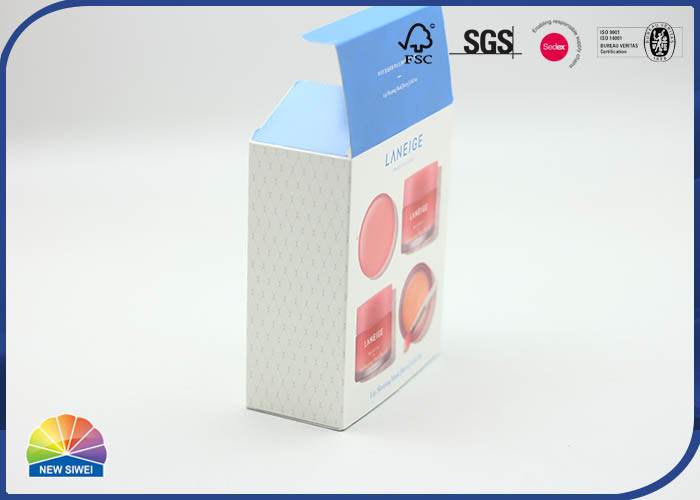 Blue Eco Friendly Coated Paper Fold Cosmetics Box For Lipstick Matte Lamination