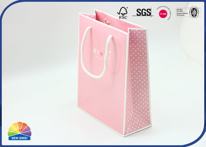Pink Eco Friendly Customized Size Paper Gift Bag Wiht Nylon Handle