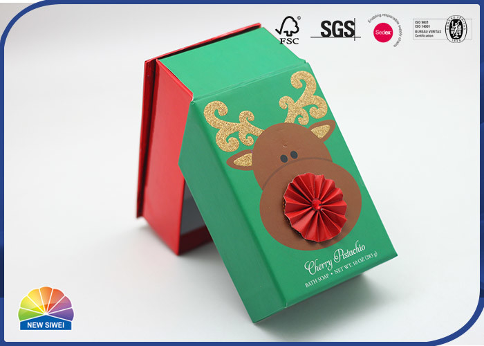 Christmas Gift Packaging Hinged Lid Gift Box For Handmade Candles Green Color