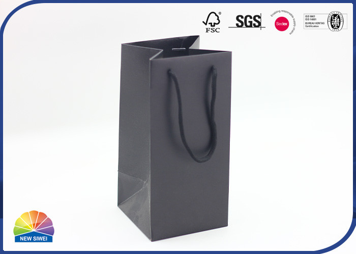 Food Grade Medium Paper Gift Bag Matte Black For Beverage Packaging