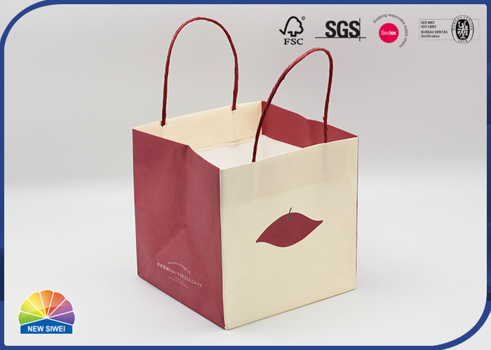 Cube Shaped White Paper Present Bags With Handles Cookie Box Package