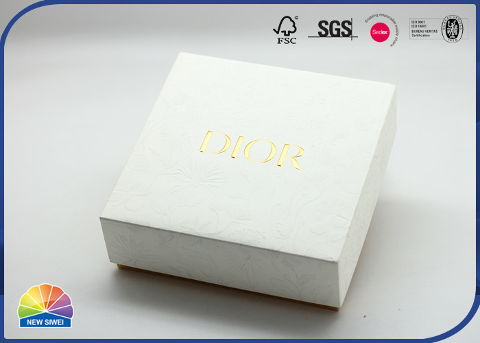 Embossed Present Paper Cardboard Box 2 Piece Gold Stamping Logo