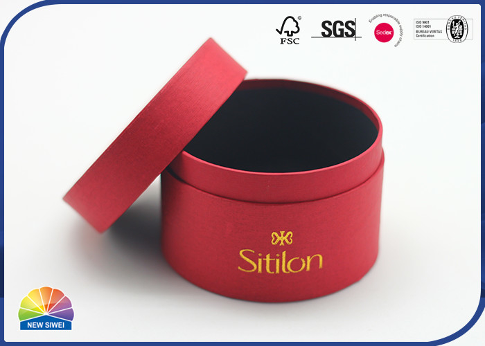 Red Color 120gsm Specilaty Paper Cylinder Tube Packaging Gold Stamping Logo