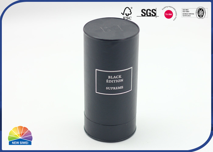 Black Leather Specialty Composite Paper Tube Perfume Package Embossed Logo