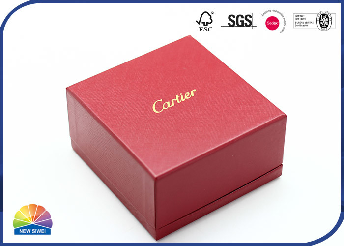 Red Texture Paper Rigid Box Present Package Gold Foil Logo Stamping