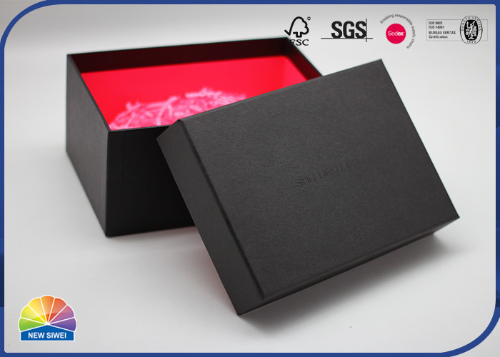 Smooth PU Leather Finished Jewelry Paper Gift Box With Lids Recyclable Red Color