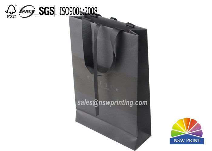 New Design Luxury Spot UV-coating Logo Black Cardboard Paper Bag With Ribbon Handle