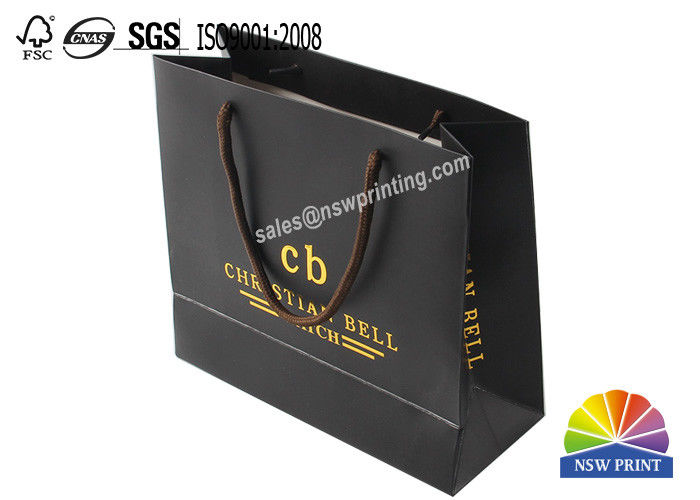 Logo Gold Foil Hot Stamping Black Matte Paper Grocery Bags Fashion Gift Bags