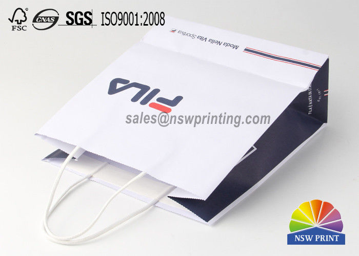 4 Color Printing Custom White Kraft Paper Bags For Garments , Paper Shopping Bags