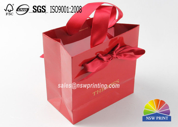 Hot Stamping Logo Exquisite Small Personalised Paper Bags With Ribbon Handle