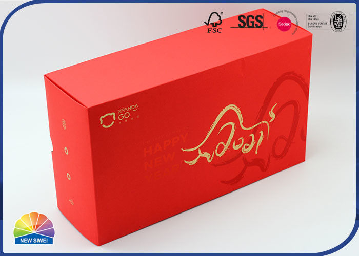 Red Cardboard Folding Box Gold Logo Pack Present With C1S Insert
