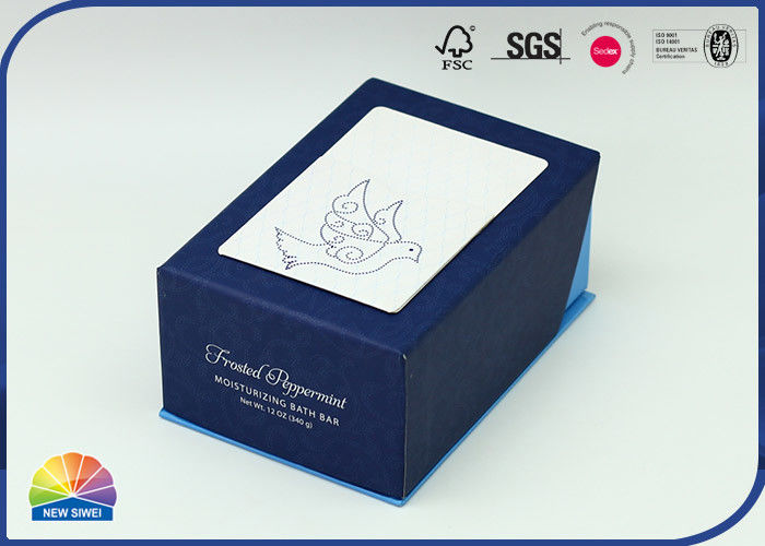 Custom Printed Blue Foil Hot Stamping Hinged Lid Cardboard Box