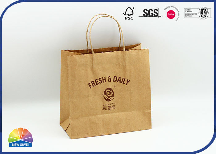 Customized 1c UV Print 180gsm Brown Kraft Paper Bags Matte Varnishing